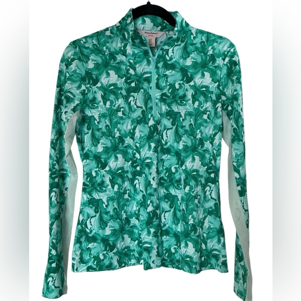 Tommy Bahama Active Green Floral Quarter Zip Top